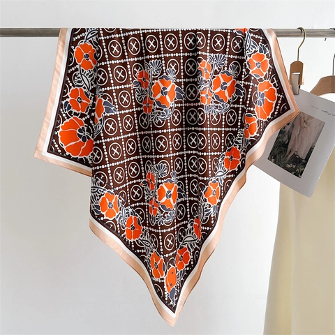 Sciarpa Quadrata Con Stampa Floreale Vintage Elegante Foulard In Raso Geometrico Twill Grande Scialle Per Donna
