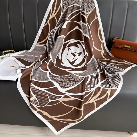 Grande Sciarpa Quadrata Donna Raso Di Raso Scialle Stampa Floreale Geometrica Elegante Moda Foulard Vintage