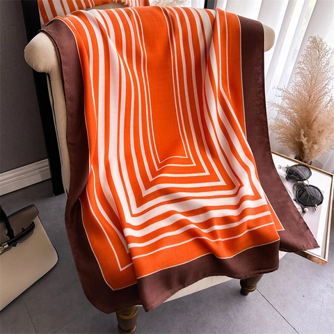 Sciarpa Lunga Elegante Scialle Poliestere Stampa Righe Geometriche Trama Spina Di Pesce Per Donna Accessorio Moda Versatile