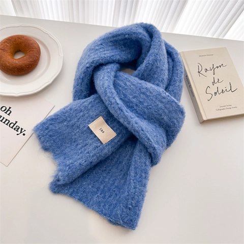 Bufanda De Punto Color Sólido Mujer Mezcla De Lana Chal De Invierno Cálido Estilo Coreano Minimalista Con Etiqueta