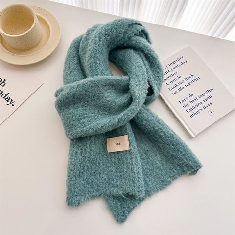 Bufanda De Punto Color Sólido Mujer Mezcla De Lana Chal De Invierno Cálido Estilo Coreano Minimalista Con Etiqueta