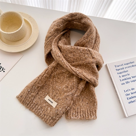 Winter Knitted Scarf Wool Blend Warm Thick Cable Knit Shawl Neck Warmer Solid Color Chic Accessory For Women