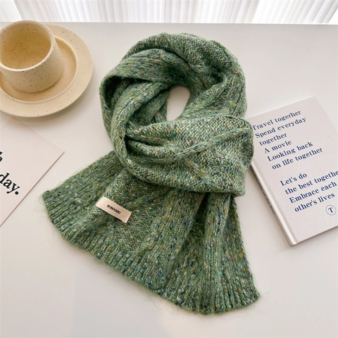 Winter Knitted Scarf Wool Blend Warm Thick Cable Knit Shawl Neck Warmer Solid Color Chic Accessory For Women
