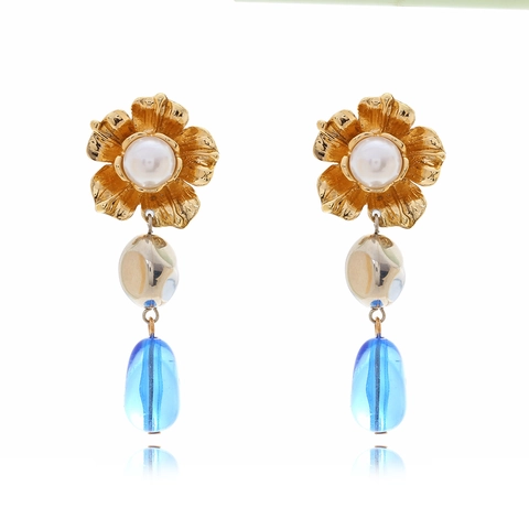 Orecchini Pendenti A Fiore Con Perla Artificial Sintetica E Goccia In Resina Lega Di Zinco Vintage Elegante Per Donna Con Perno In Acciaio Inossidabile