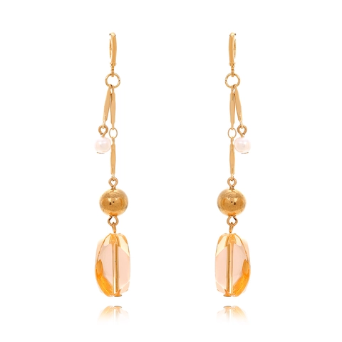 Boucles D'oreilles Pendantes Longues Élégantes Rétro Avec Pendentif En Résine Transparente Ambre Et Bijoux En Alliage De Künstliche Perles Similées Pour Femmes