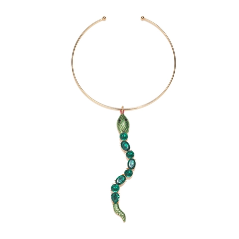 Collana Girocollo Con Ciondolo A Serpente Retrò Per Donna Lega Oro Strass Verde Forma Animale Gioielli Di Moda