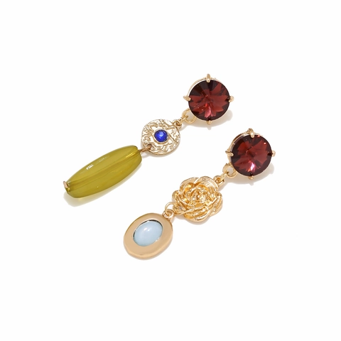Orecchini Pendenti Asimmetrici Vintage Resina Strass Design Floreale Geometrico Perno In Acciaio Inossidabile