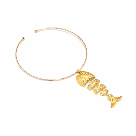 Collana Choker Con Pendente Lisca Di Pesce In Lega Dorata Gioielli Statement Boemi Per Donna Flessibile Trama Spirale