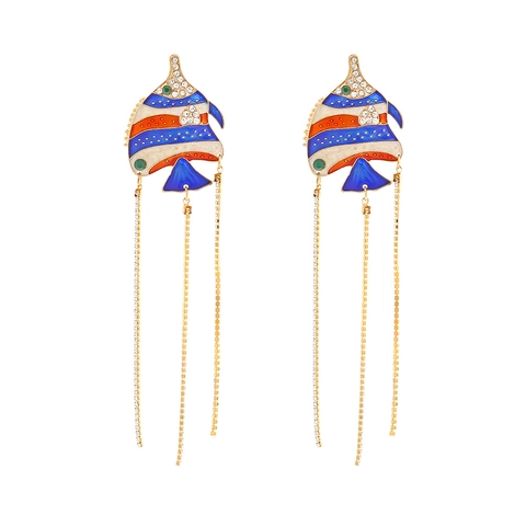 Pendientes Colgantes De Pez Tropical Esmalte Con Poste De Acero Inoxidable Aleación Borla Larga Diamantes De Imitación Estilo Océano