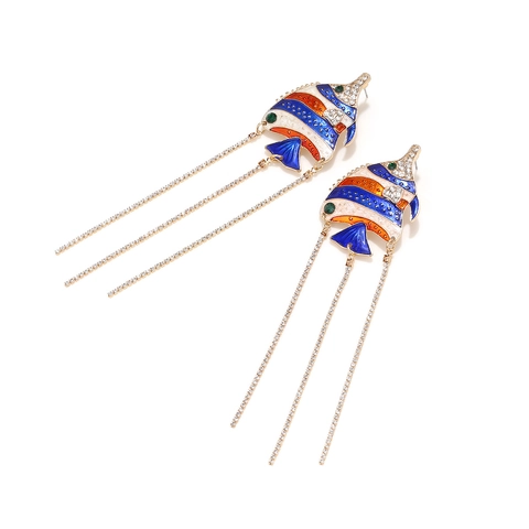 Pendientes Colgantes De Pez Tropical Esmalte Con Poste De Acero Inoxidable Aleación Borla Larga Diamantes De Imitación Estilo Océano