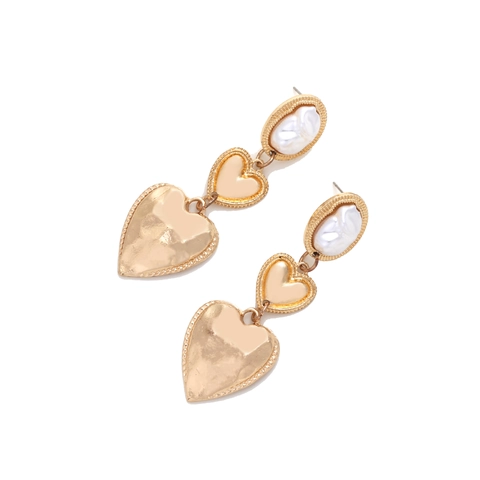 Orecchini Pendenti A Cuore Dorati Vintage Con Perla Artificial Barocca E Perno In Acciaio Inossidabile Per Donna Gioielli