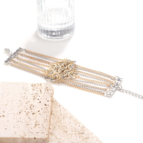 Mehrlagiges Kettenarmband Legierung Gold Silber Zweifarbig Handgefertigt Verstellbarer Schmuck Für Damen