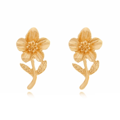 Flower Drop Earrings Zinc Alloy Floral Textured Petal Leaf Stem Dangle Accessories With Stainless Steel Earring Post Women