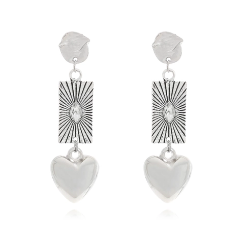 Vintage Heart Drop Earrings Alloy Rhinestone Sunburst Design For Women With Stainless Steel Earring Post