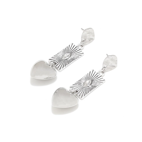 Vintage Heart Drop Earrings Alloy Rhinestone Sunburst Design For Women With Stainless Steel Earring Post