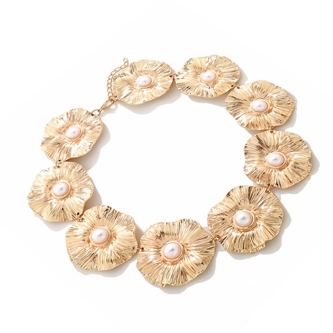 Vintage Blume Statement Choker Kette Mit Legierung Strahlender Textur Und Imitationsperlen Verstellbar Für Damen Luxus