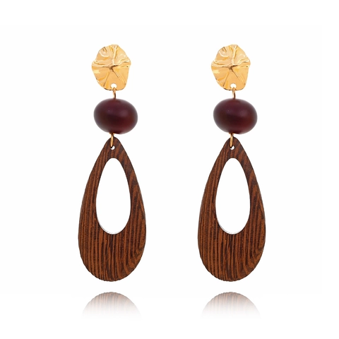 Pendientes De Gota De Madera Bohemios Gota De Agua Hueca Geométrica Vintage Joyería De Aleación Con Poste De Acero Inoxidable