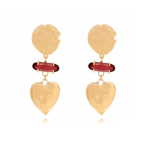 Orecchini Pendenti A Cuore Vintage Lega Martellata Pietra Di Vetro Perno In Acciaio Inossidabile Gioielli Boho