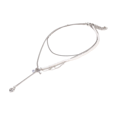 Collana A Strati Con Ciondolo A Lucchetto A Cuore E Chiave Lega Imitazione Perla Artificial Rhinestone Catena A Serpente Moda Donne