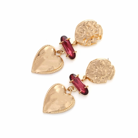Orecchini Pendenti A Cuore Vintage Lega Martellata Pietra Di Vetro Perno In Acciaio Inossidabile Gioielli Boho