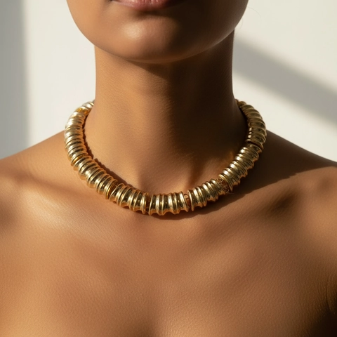 Klobige Gerippte Choker Halskette Für Damen Legierung Metallisch Geometrisch Retro Übertrieben Statement Halsschmuck
