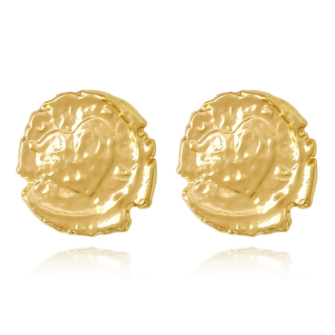 Orecchini Lobo Cuore Donna Retro Geometrico Texture Lava Tono Oro Lega Di Zinco Perno Acciaio Inossidabile
