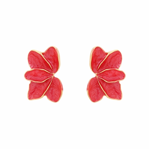 Enamel Flower Leaf Stud Earrings Alloy Metal With Stainless Steel Earring Post Pastoral Floral Jewelry For Women