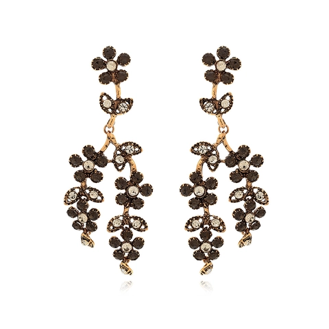 Retro Hollow Flower Leaf Long Dangle Earrings With Rhinestone Alloy And Stainless Steel Earring Post For Women