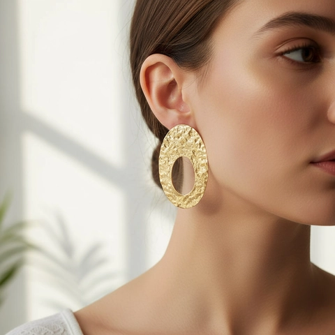 Orecchini Ovali Cavi Consistenza Martellata Vintage Minimalista Gioielli Con Perno In Acciaio Inossidabile Per Donne
