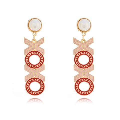 XOXO Letter Drop Earrings Zinc Alloy Enamel With Faux Artificial Pearl And Stainless Steel Earring Post Sweet Style For Women