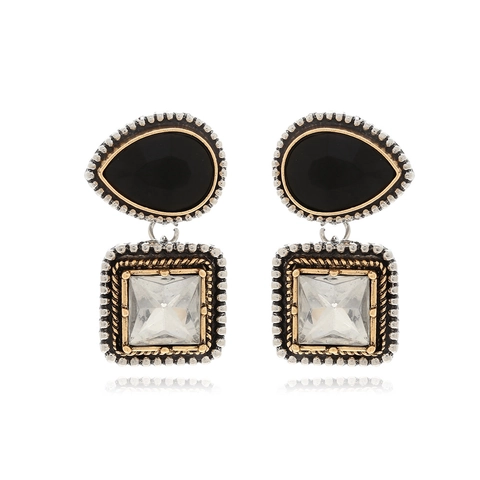 Orecchini Pendenti Geometrici Vintage Lega Zinco Vetro Strass Goccia D'acqua Quadrato Acciaio Inossidabile