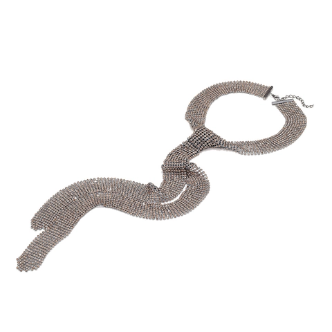 Collier Pendentif Cravate En Strass Champagne Alliage Maille Creuse Surface Rétro Luxe Chaîne De Pull Longue Accessoire Femme