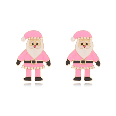 Pendientes De Aleación De Esmalte De Papá Noel Con Perlas Artificiales De Imitación Y Poste De Acero Inoxidable Para Navidad