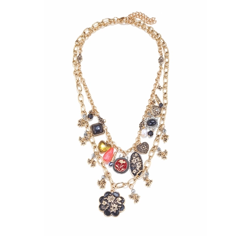 Collana Con Ciondolo Multistrato Vintage Lega Smalto Cuore Fiore Medaglione Stile Retrò Per Donna Design Splicing