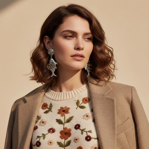 Orecchini Pendenti A Pesce Vintage Lega Animale Stile Oceano Con Perno In Acciaio Inossidabile Per Donne