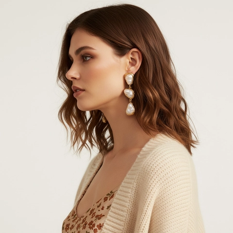 Retro Baroque Imitation Pearl Drop Earrings For Women Geometric Multi Layer Alloy Dangling Earrings For Party Jewelry