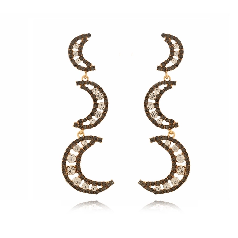 Orecchini Lunghi Pendenti a Tripla Luna Crescente Vintage per Donna Gioielli in Lega con Strass e Perno in Acciaio Inossidabile