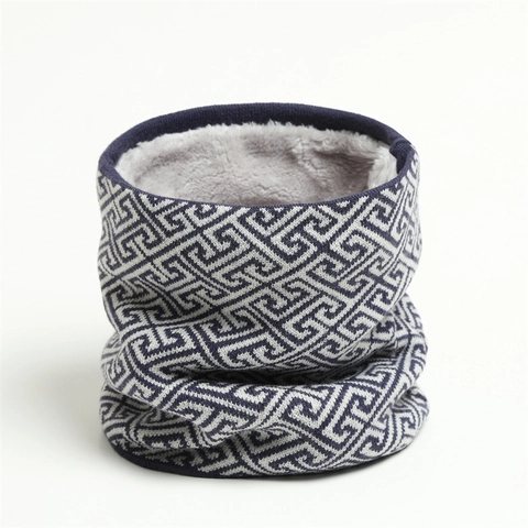 Winter Geometric Knit Neck Warmer Thick Plush Lined Infinity Scarf Cold Weather Neck Gaiter For Men Women Outdoor Daily