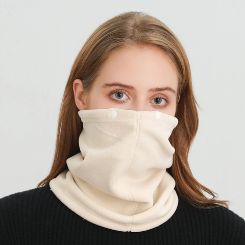 Winter Neck Gaiter Scarf Polyester Polar Fleece Thickened Thermal Button Closure Solid Color Outdoor Cycling Unisex Warm Soft