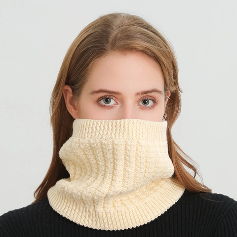 Calentador De Cuello De Punto Invierno Snood Grueso Forro Polar Bufanda Cálida Cortavientos Color Sólido Hombre Mujer