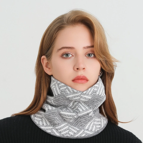 Scaldacollo In Maglia Invernale Foderato In Pile Spesso Termico Motivo Jacquard Geometrico Sciarpa Per Uomo Donna