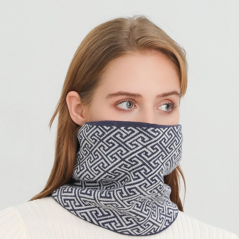 Winter Geometric Knit Neck Warmer Thick Plush Lined Infinity Scarf Cold Weather Neck Gaiter For Men Women Outdoor Daily