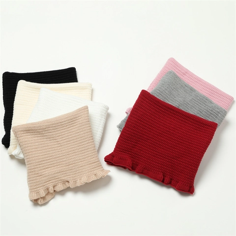 Knitted Neck Warmer Snood Soft Double Layer Warm Winter Neck Gaiter With Ruffle Edge For Women Men Solid Color