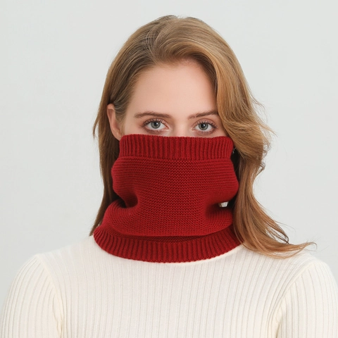 Scaldacollo Invernale Snood Poliestere Lavorato A Maglia Foderato In Pile Caldo Elastico A Coste Tinta Unita Per Sport