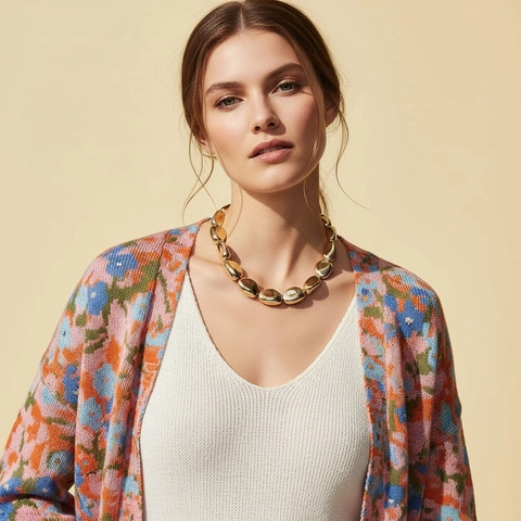 Irregular Pebble Beaded Necklace High Polish Metallic Bean Shape Choker Adjustable Extension Chain Retro Fashion Jewelry