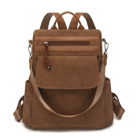 Dames Vintage Corduroy Rugzak Grote Capaciteit Schooltas Voor Studenten College Reizen Casual Multi Zak Antidiefstal Dagrugzak