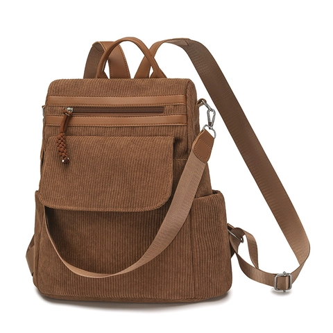 Dames Vintage Corduroy Rugzak Grote Capaciteit Schooltas Voor Studenten College Reizen Casual Multi Zak Antidiefstal Dagrugzak
