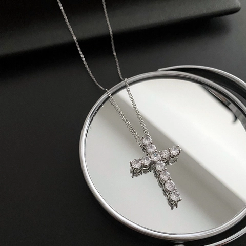 Collana Con Pendente A Croce Luccicante Rame Incastonato Di Zirconia Cubica Gioielli Stile Ins Minimalista Per Donna