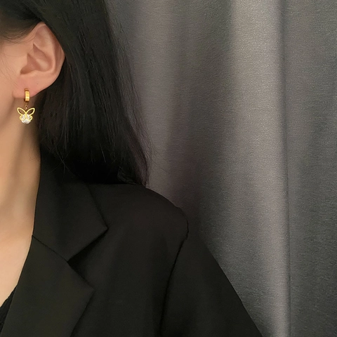 Roestvrijstalen Vlinder Hanger Hoop Oorbellen Zirkoon Sprankelend Elegant Mode Sieraden Voor Vrouwen Meisjes
