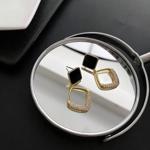 Orecchini Pendenti Quadrati Geometrici Rame Zirconia Cubica Con Perno In Argento Sterling 925 Moda Da Donna